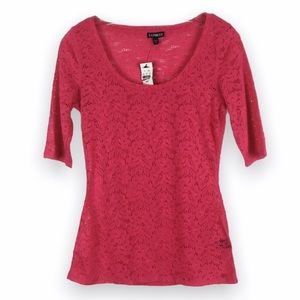 NWT Express Pink‎ Lace Scoop Neck Top Shirt Womens Size Medium M Y2K